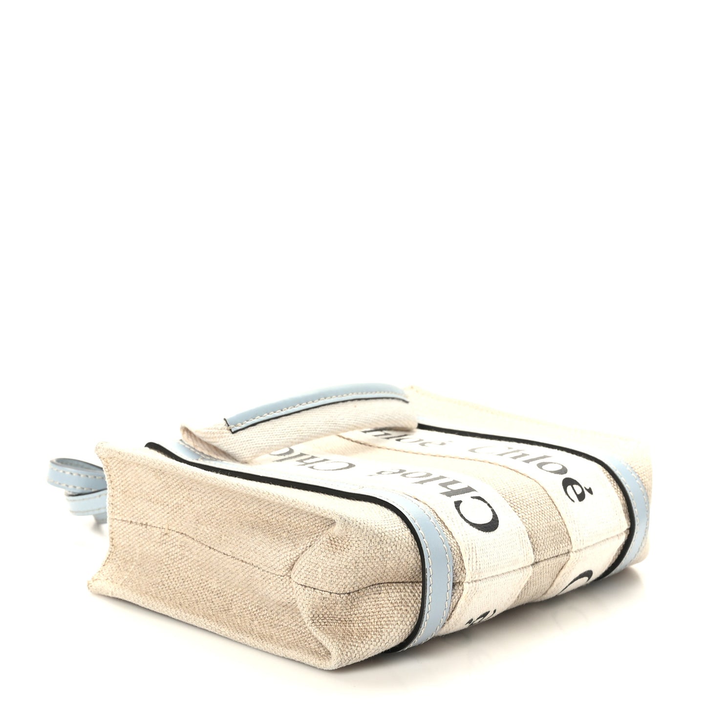 Cotton Calfskin Nano Woody Ribbon Tote With Strap White Blue