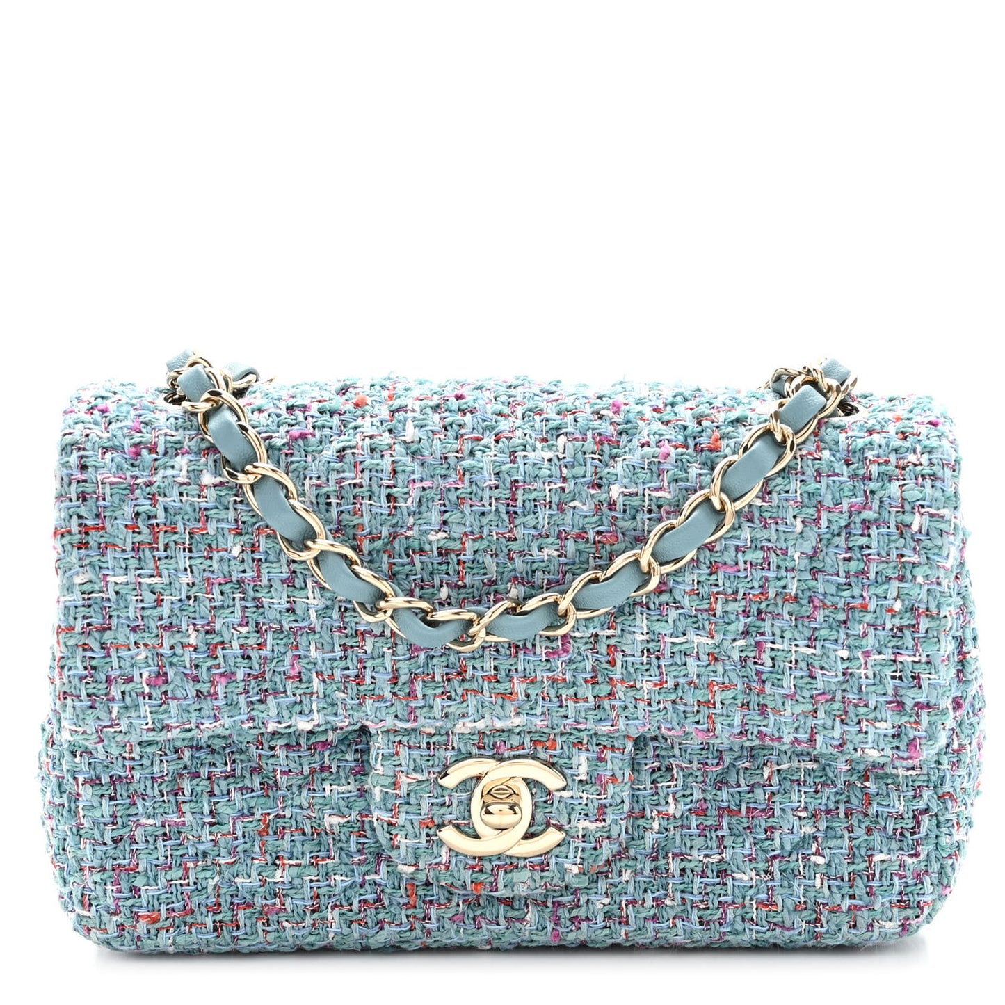 Tweed Quilted Mini Rectangular Flap Turquoise Purple White Red