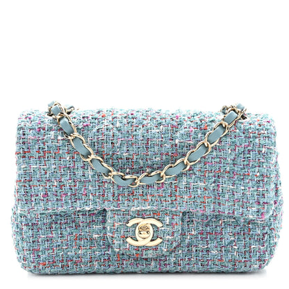 Chanel Tweed Quilted Mini Rectangular Flap Turquoise Purple White Red 1 of 11