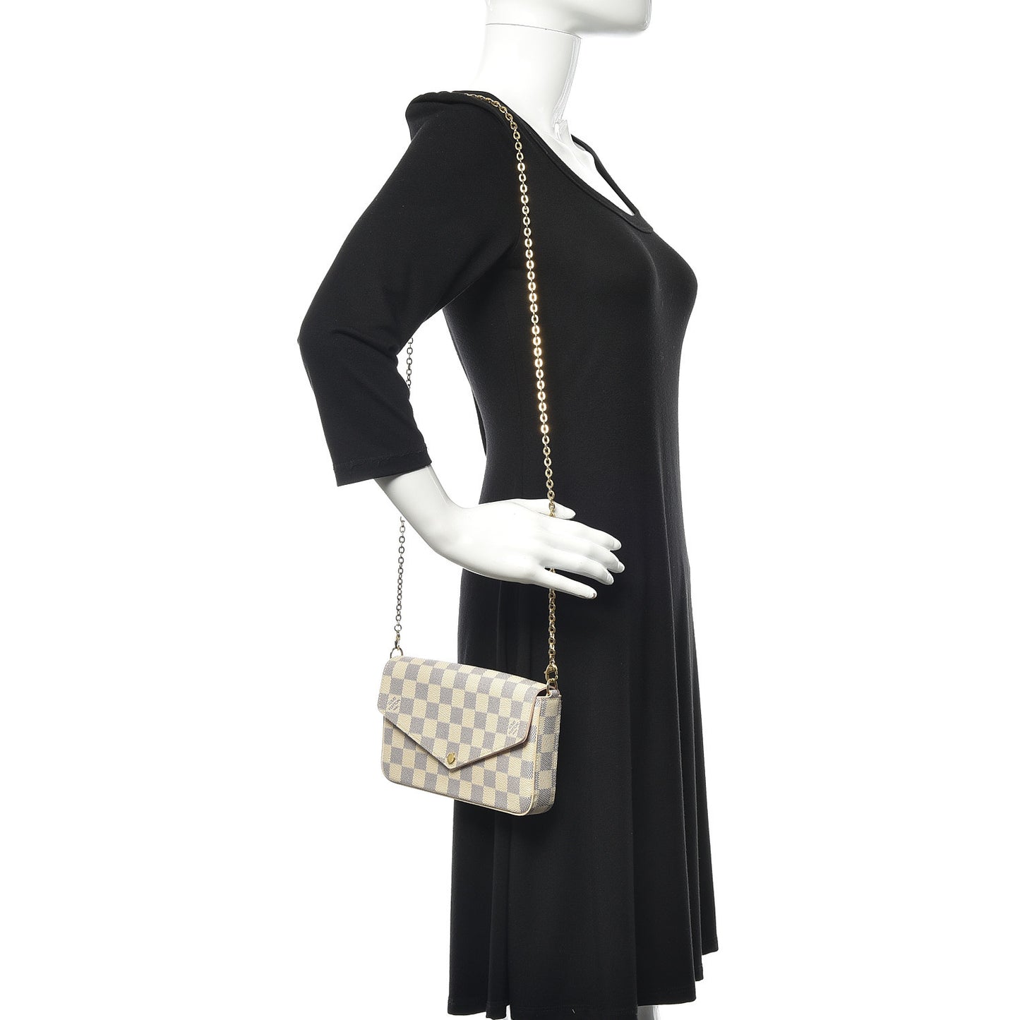 Damier Azur Pochette Felicie Chain Wallet Rose Ballerine