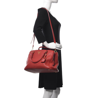Prada Vitello Daino Small Double Tote Rosso 2 of 13