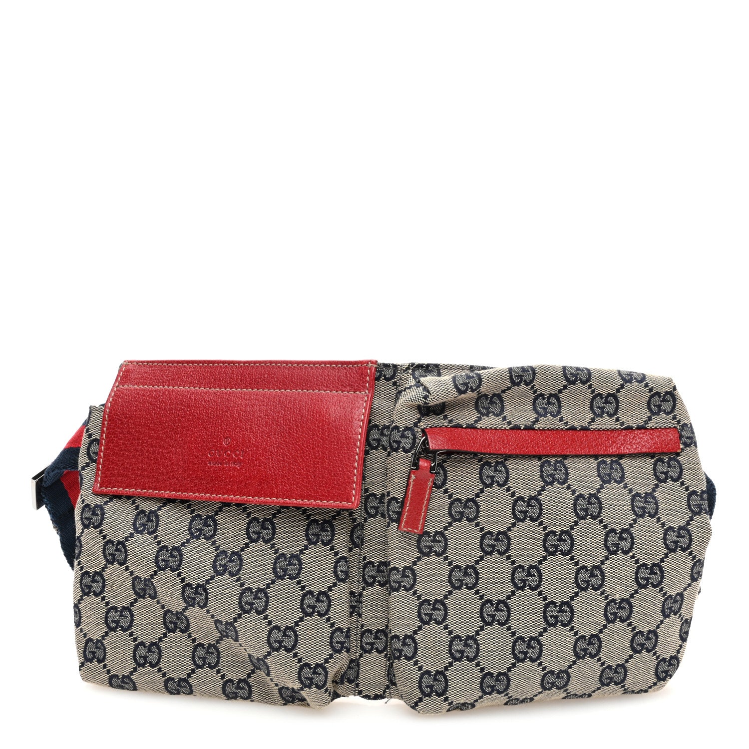 Gucci GG Monogram Web Double Pocket Belt Bag Navy Red 1 of 10