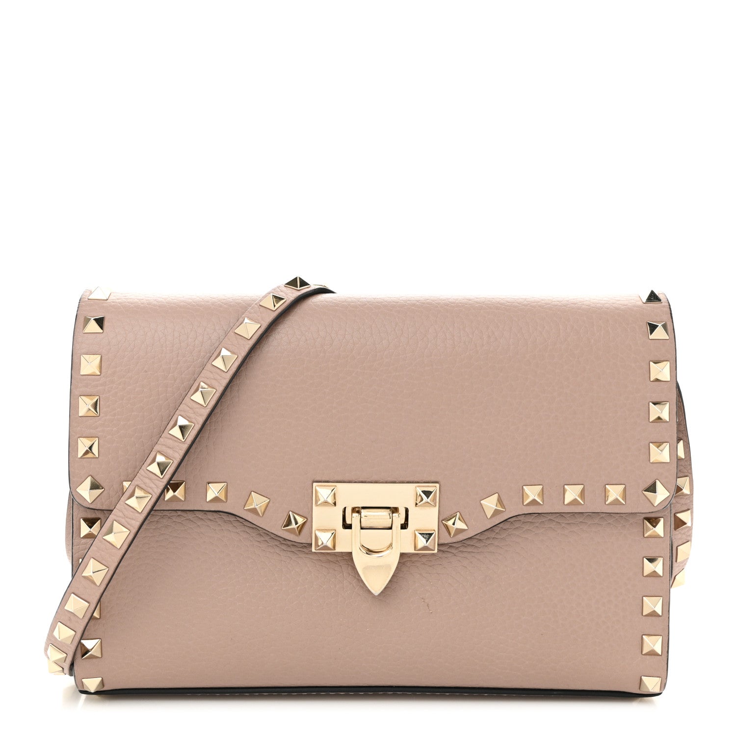 Valentino Garavani Pebbled Calfskin Medium Rockstud Flip Lock Crossbody Bag Poudre 1 of 11