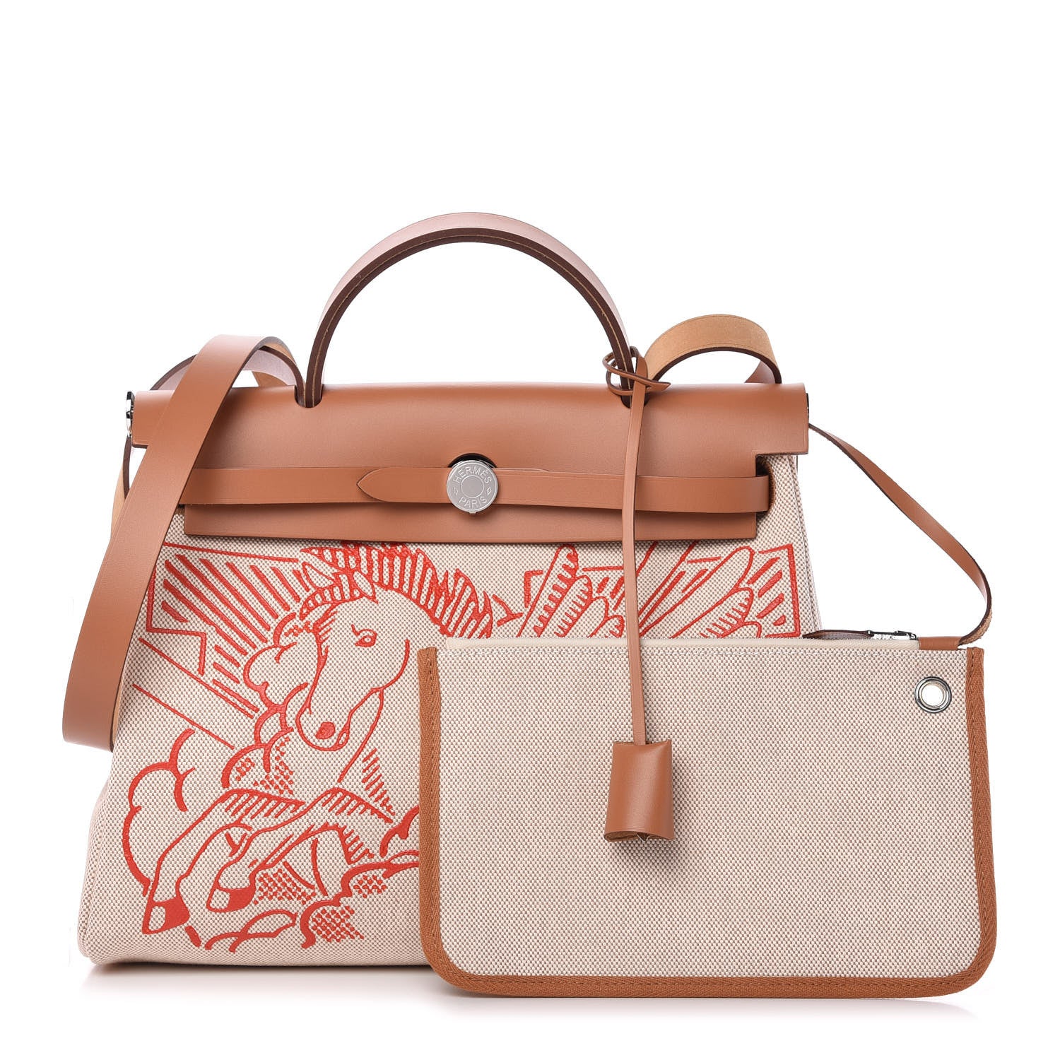 Hermes Vache Hunter Toile Pegase Pop Herbag Zip Retourne 31 PM Capucine Ecru 1 of 10