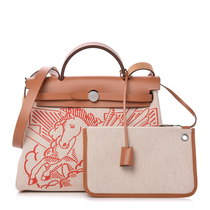 Hermes Vache Hunter Toile Pegase Pop Herbag Zip Retourne 31 PM Capucine Ecru 1 of 10
