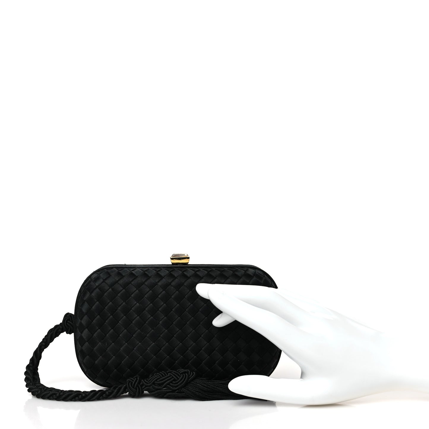 Satin Crystal Intreccio Tassel Clutch Black
