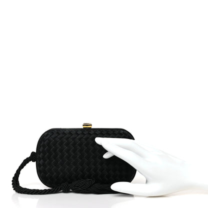 Bottega Veneta Satin Crystal Intreccio Tassel Clutch Black 2 of 9