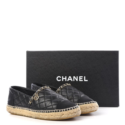 Chanel Lambskin Grosgrain Quilted CC Chain Espadrilles 36 Black 9 of 9
