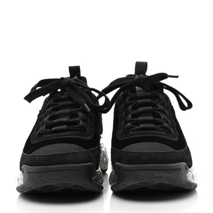 Chanel Suede Calfskin Velvet Grosgrain CC Sneakers 38.5 Black 2 of 8