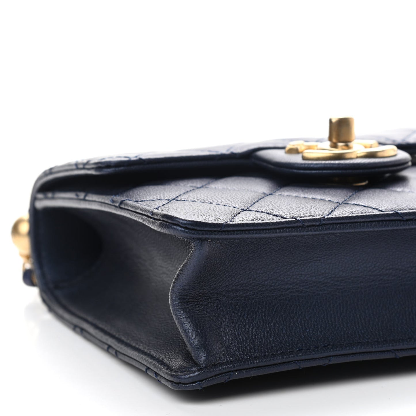 Iridescent Lambskin Quilted Chic Pearls Flap Navy Blue
