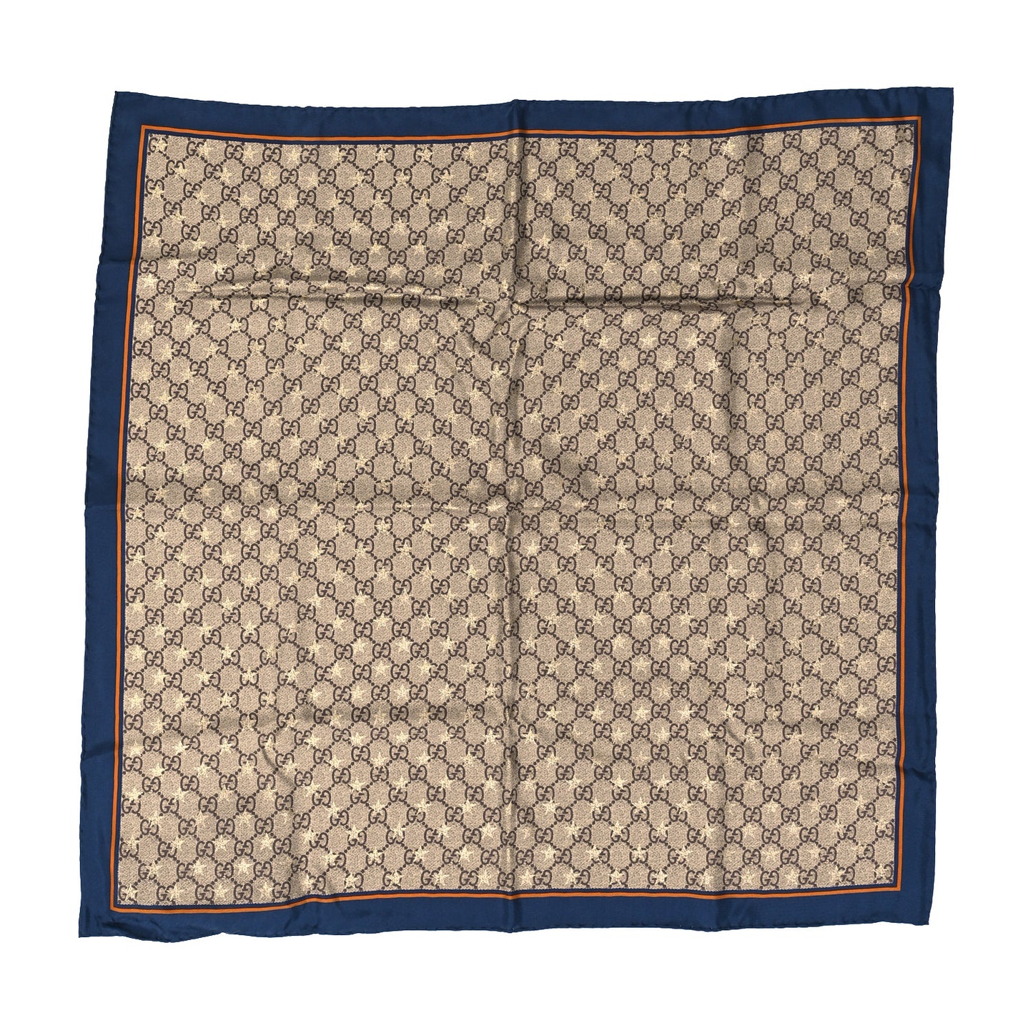 Silk Monogram GG Star Square Scarf Navy Yellow
