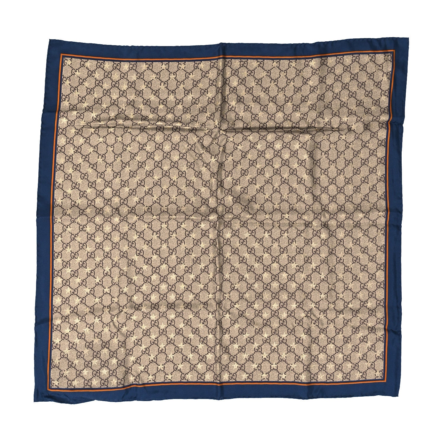Gucci Silk Monogram GG Star Square Scarf Navy Yellow 1 of 3