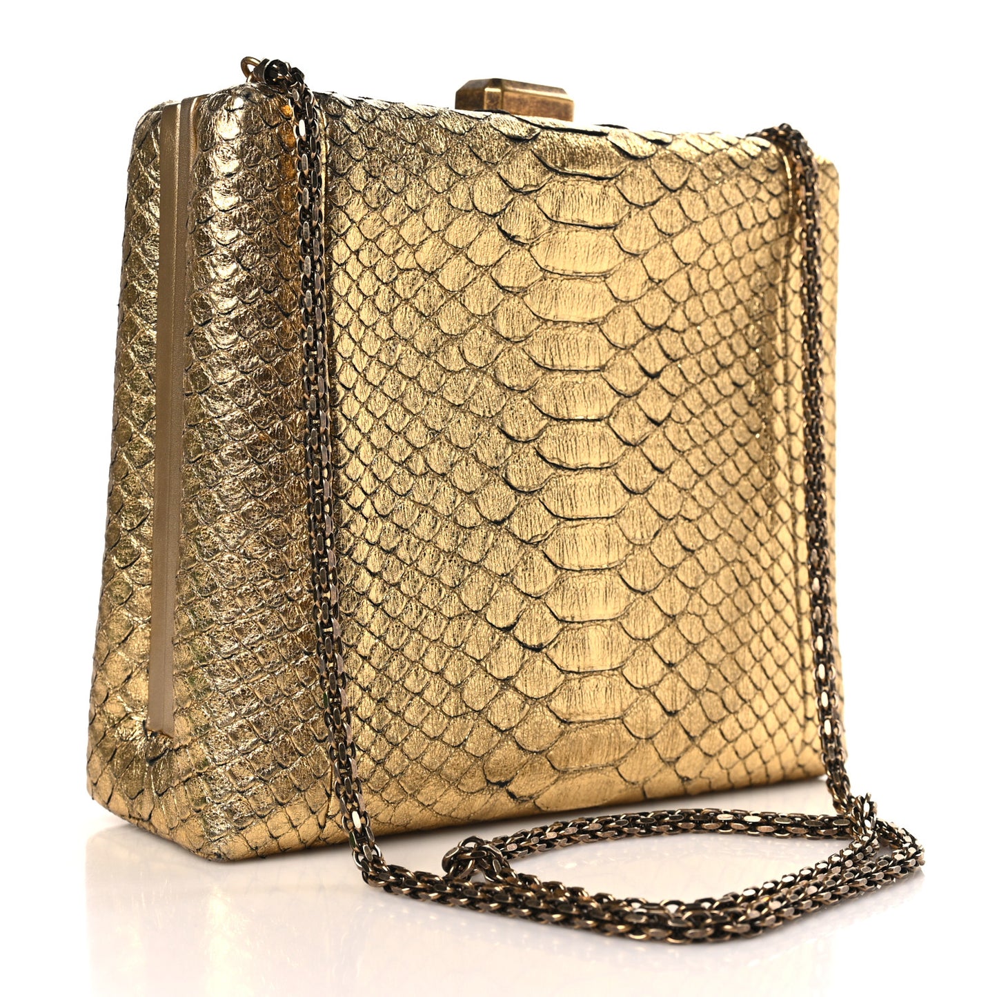 Metallic Snakeskin Kisslock Crossbody Gold