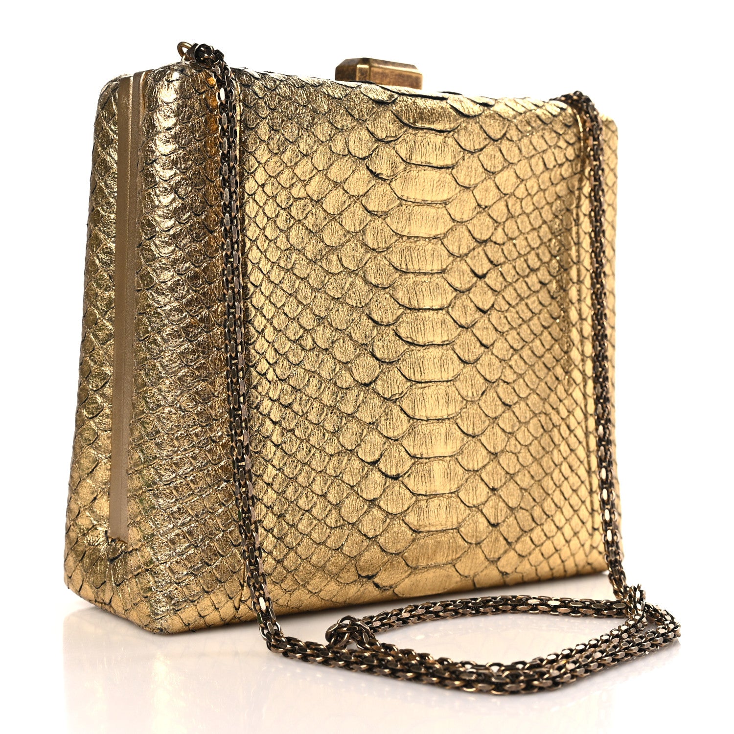 Chanel Metallic Snakeskin Kisslock Crossbody Gold 2 of 10