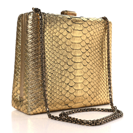 Metallic Snakeskin Kisslock Crossbody Gold