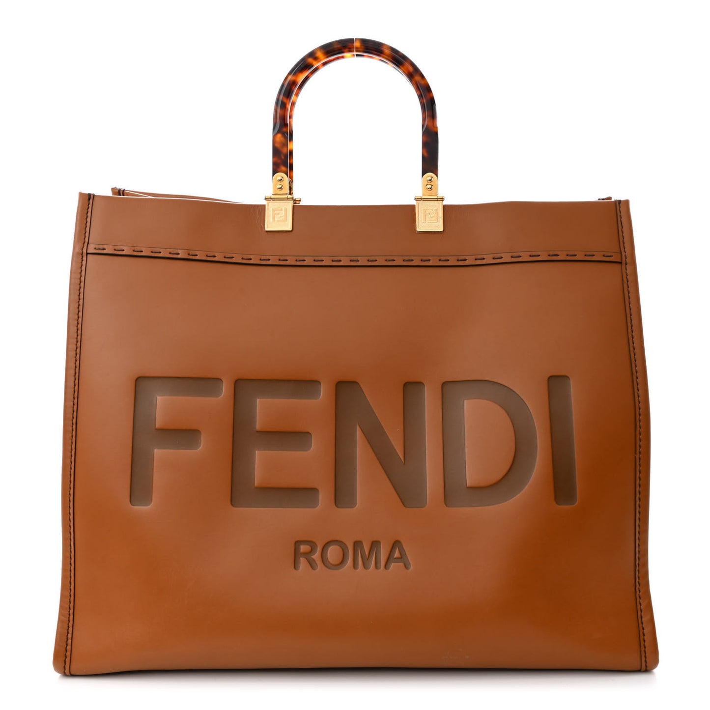 Vitello King Plexiglass Large Fendi Sunshine Shopper Tote Cuoio