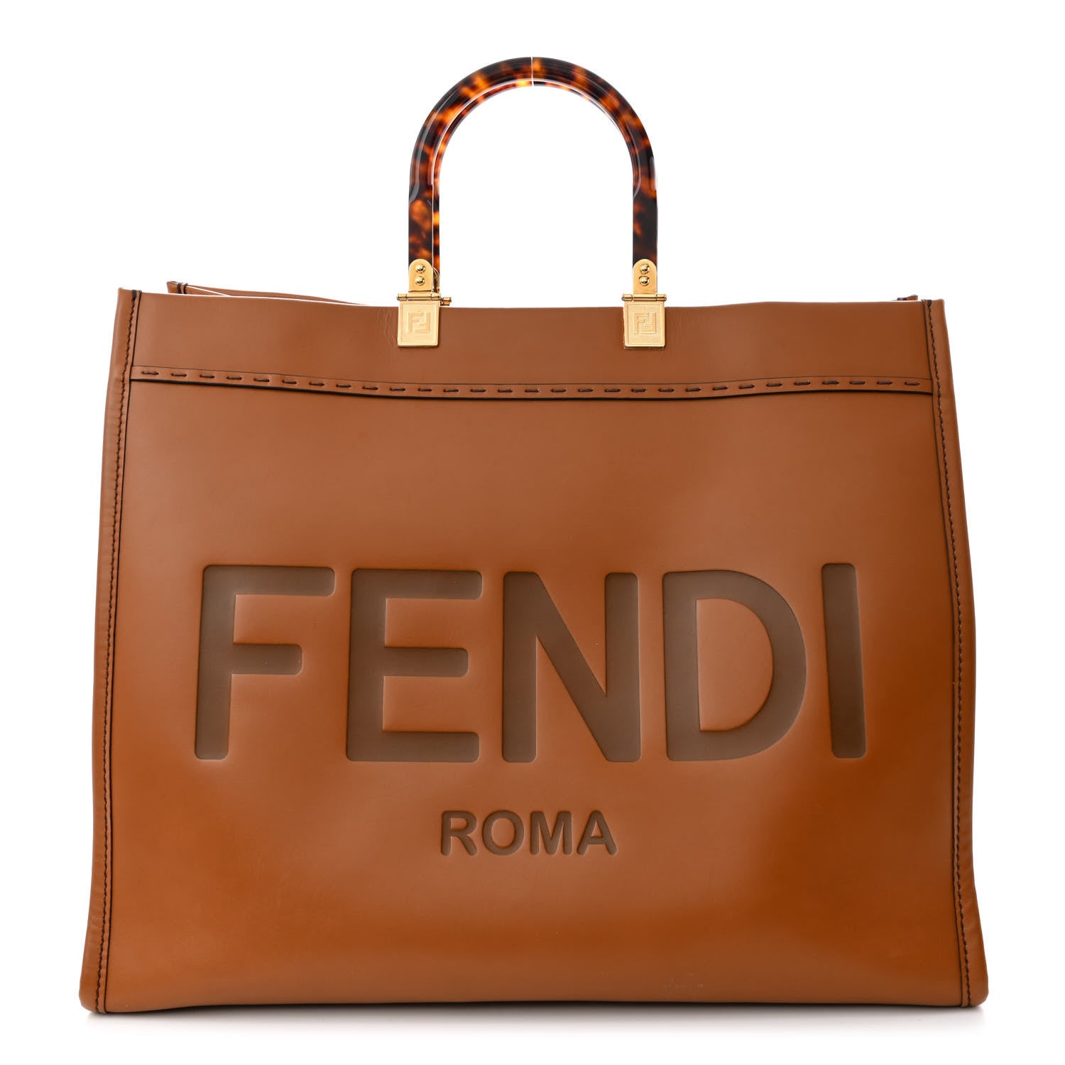 Fendi Vitello King Plexiglass Large Fendi Sunshine Shopper Tote Cuoio 1 of 14