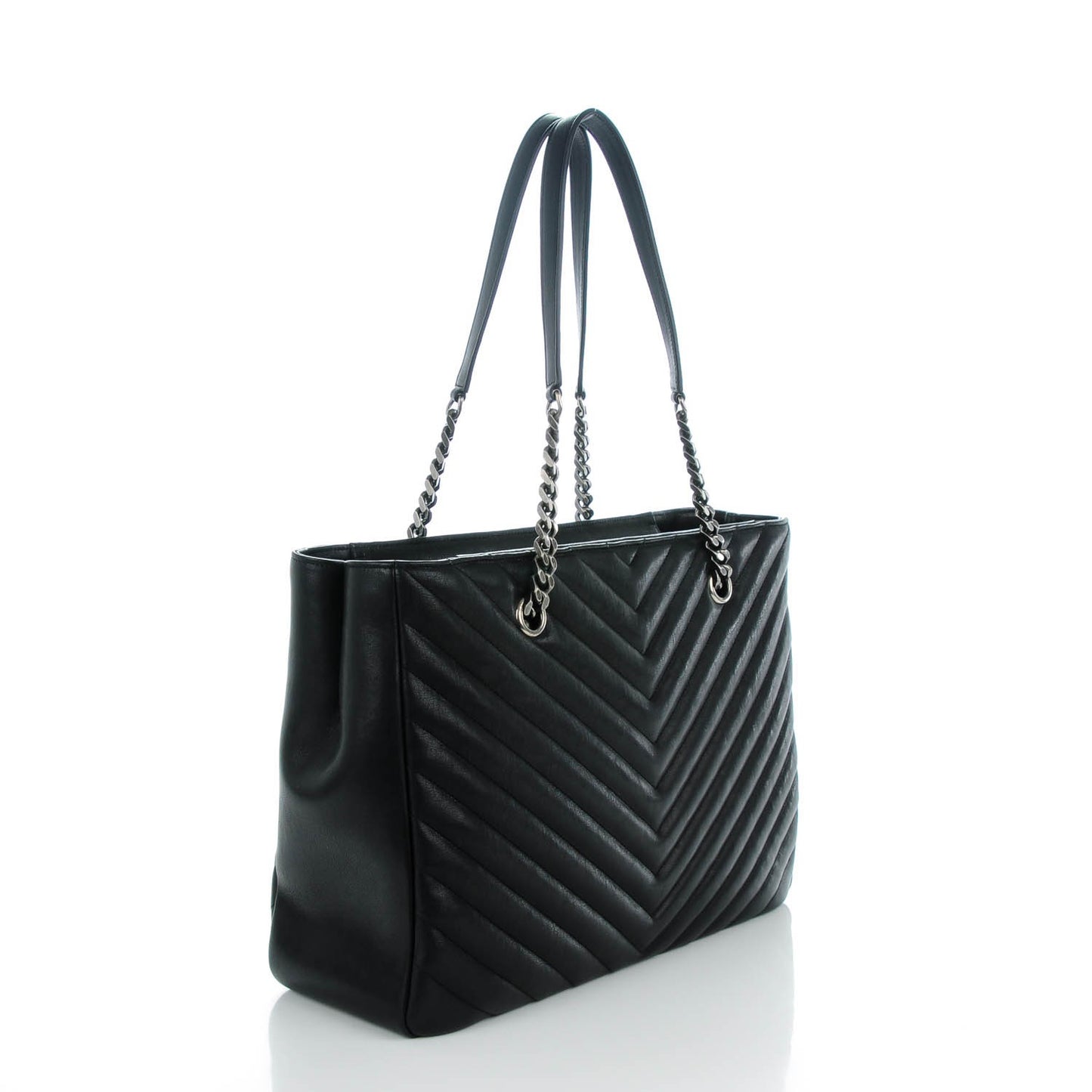 Sheepskin Matelasse Chevron Large Monogram Shopping Bag Black