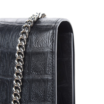 Saint Laurent Calfskin Crocodile Embossed Monogram Small Kate Tassel Satchel Black 10 of 12
