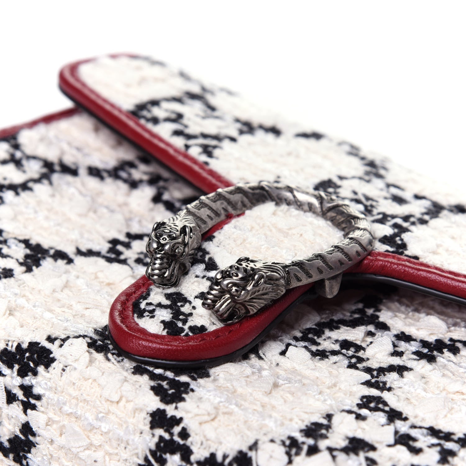Gucci Tweed GG Monogram Mini Dionysus Chain Wallet White Black Romantic Cherry 11 of 12