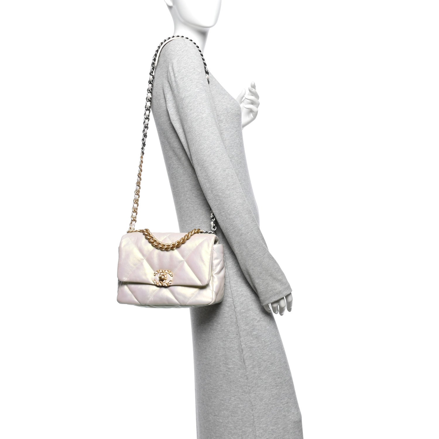 Chanel Iridescent Calfskin Quilted Medium Chanel 19 Flap  White 2 of 10