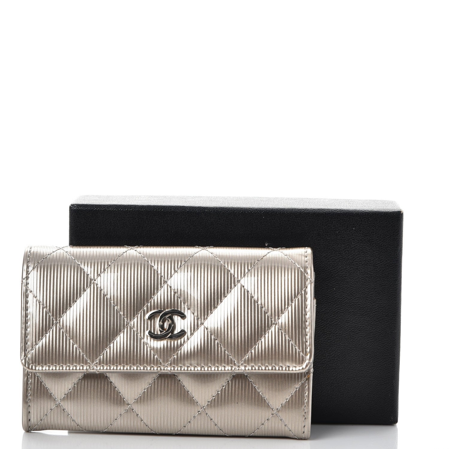 Chanel Striated Patent Quilted Card Holder Beige 9 of 9