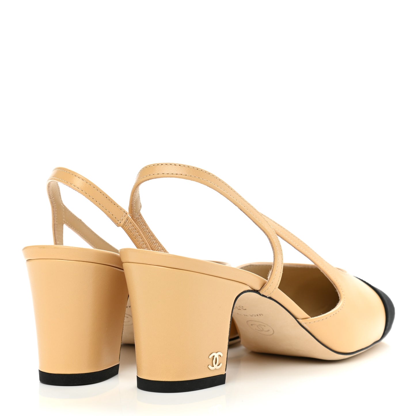 Goatskin Grosgrain Cap Toe CC Slingback Pumps 35 Beige Black
