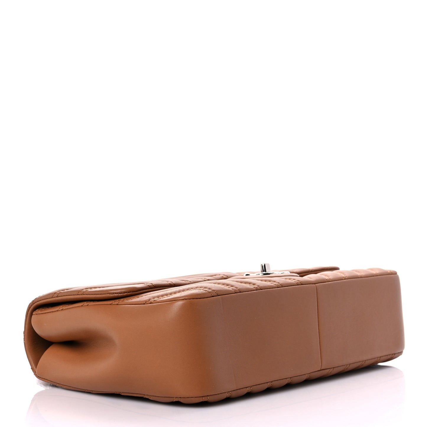 Lambskin Chevron Double Stitch Jumbo Single Flap Camel
