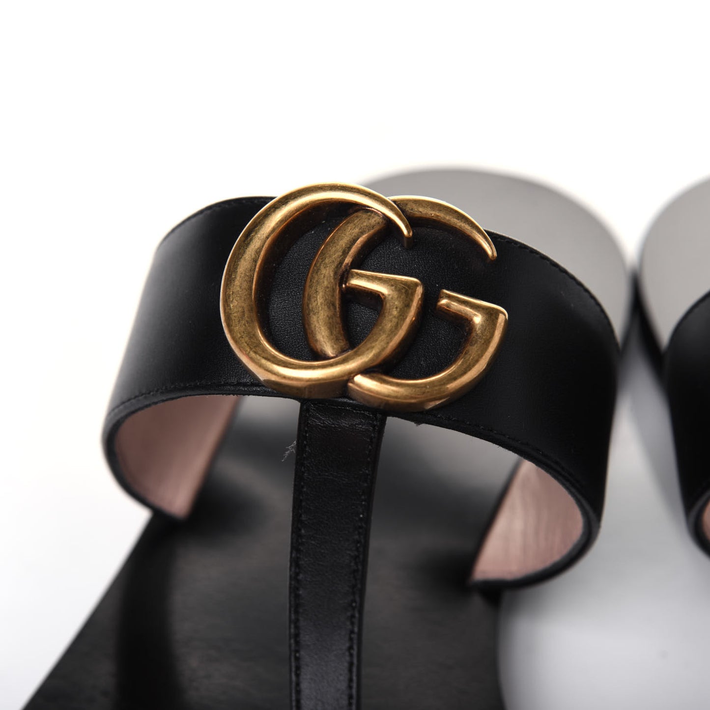 Calfskin GG Marmont Thong Sandals 38 Black