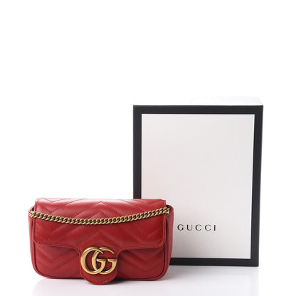 Gucci Calfskin Matelasse Super Mini GG Marmont Shoulder Bag Hibiscus Red 12 of 12