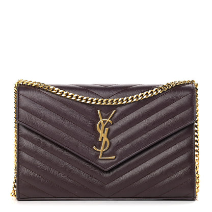 Saint Laurent Grain De Poudre Matelasse Chevron Monogram Chain Wallet Palissandre 1 of 15
