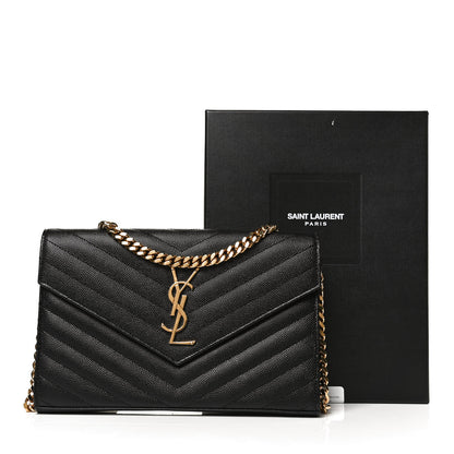 Saint Laurent Grain De Poudre Matelasse Chevron Monogram Chain Wallet Black 13 of 13