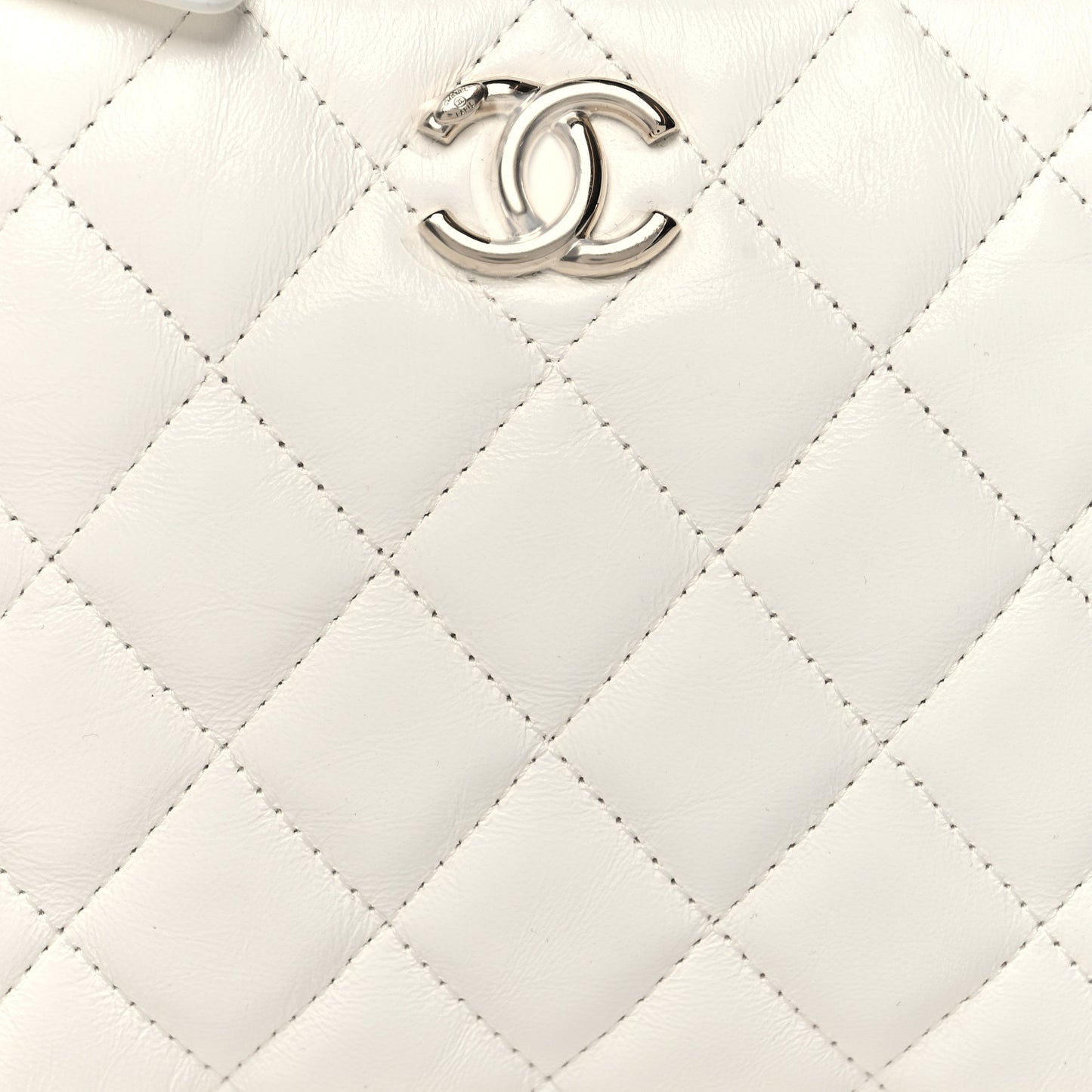 Shiny Crumpled Calfskin Quilted Clutch Bag White