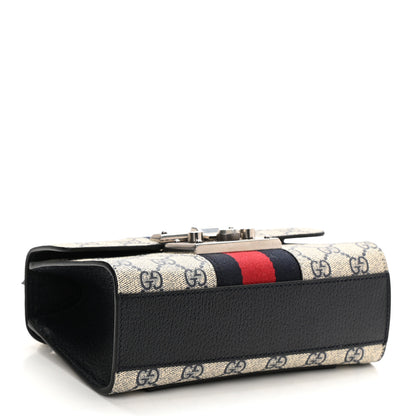 Gucci GG Supreme Monogram Textured Dollar Calfskin Web Small Padlock Shoulder Bag Beige Blue 4 of 9