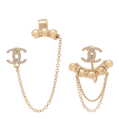 Chanel Metal Crystal CC Chain Cuff Earrings Gold 1 of 5