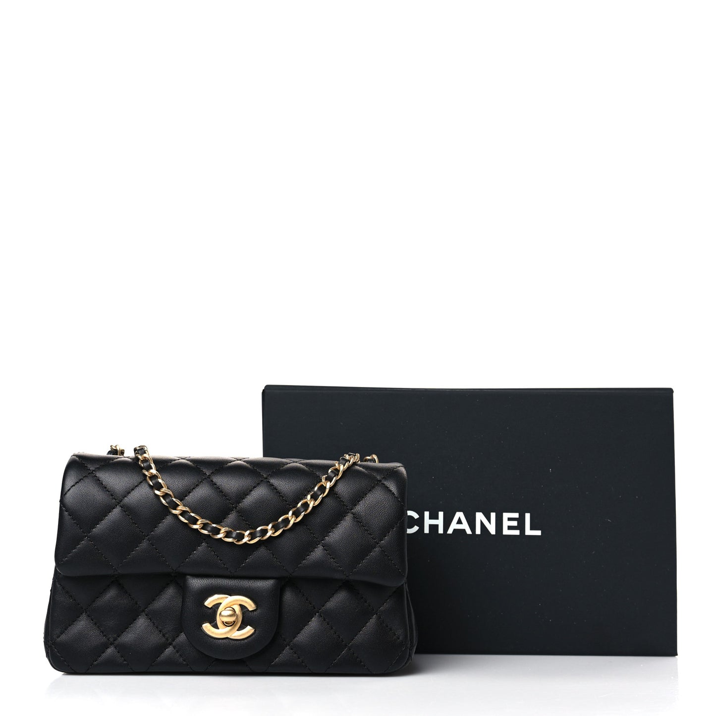 Lambskin Quilted Mini Rectangular Pearl Crush Flap Black