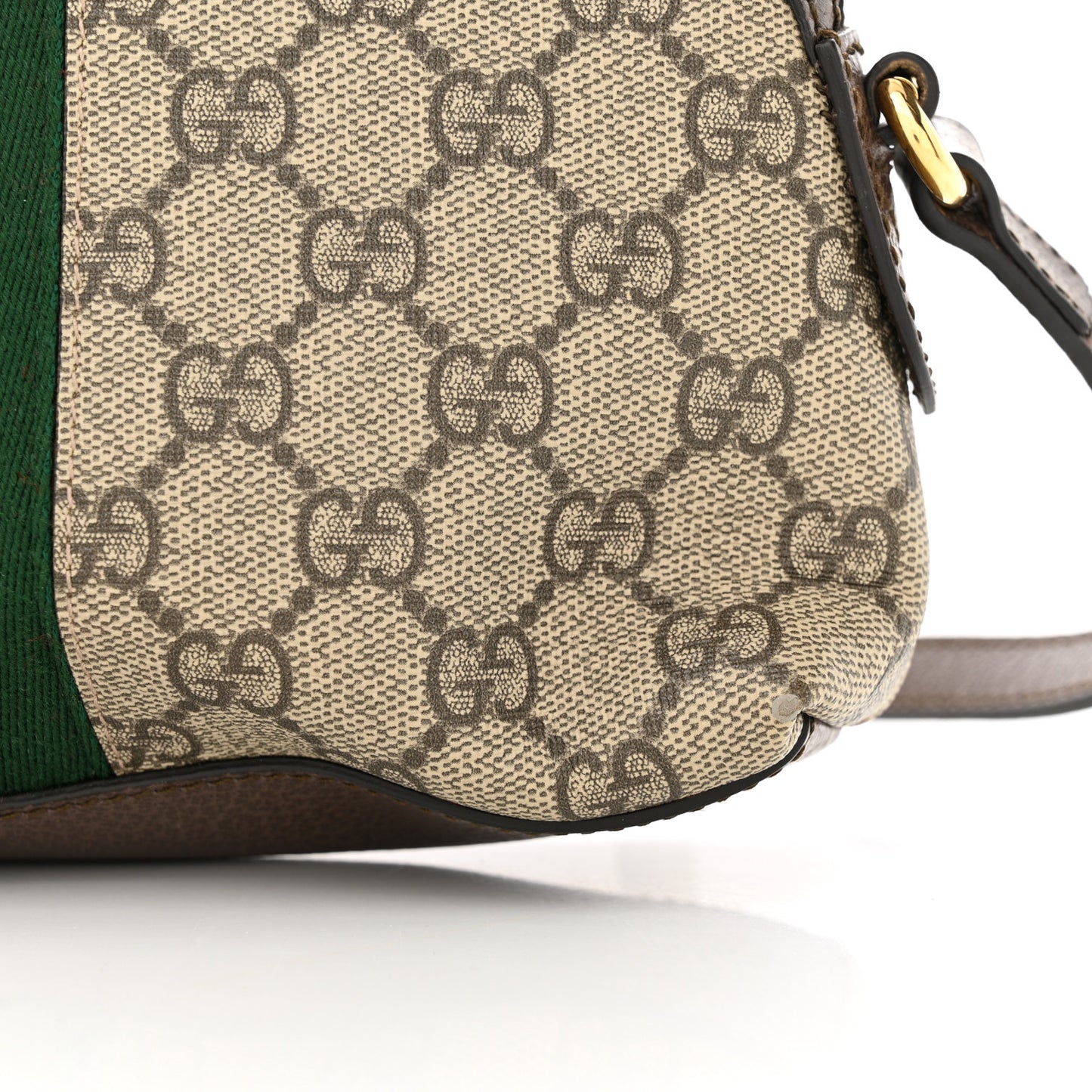 GG Supreme Monogram Textured Dollar Calfskin Web Small Ophidia Dome Shoulder Bag Beige Ebony New Acero