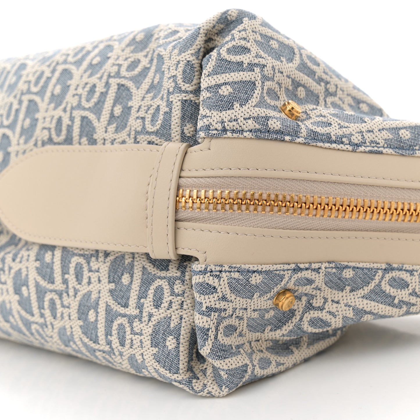 Oblique Chambray Raffia Effect Smooth Calfskin Small D-Journey Bag Blue Light Biscuit
