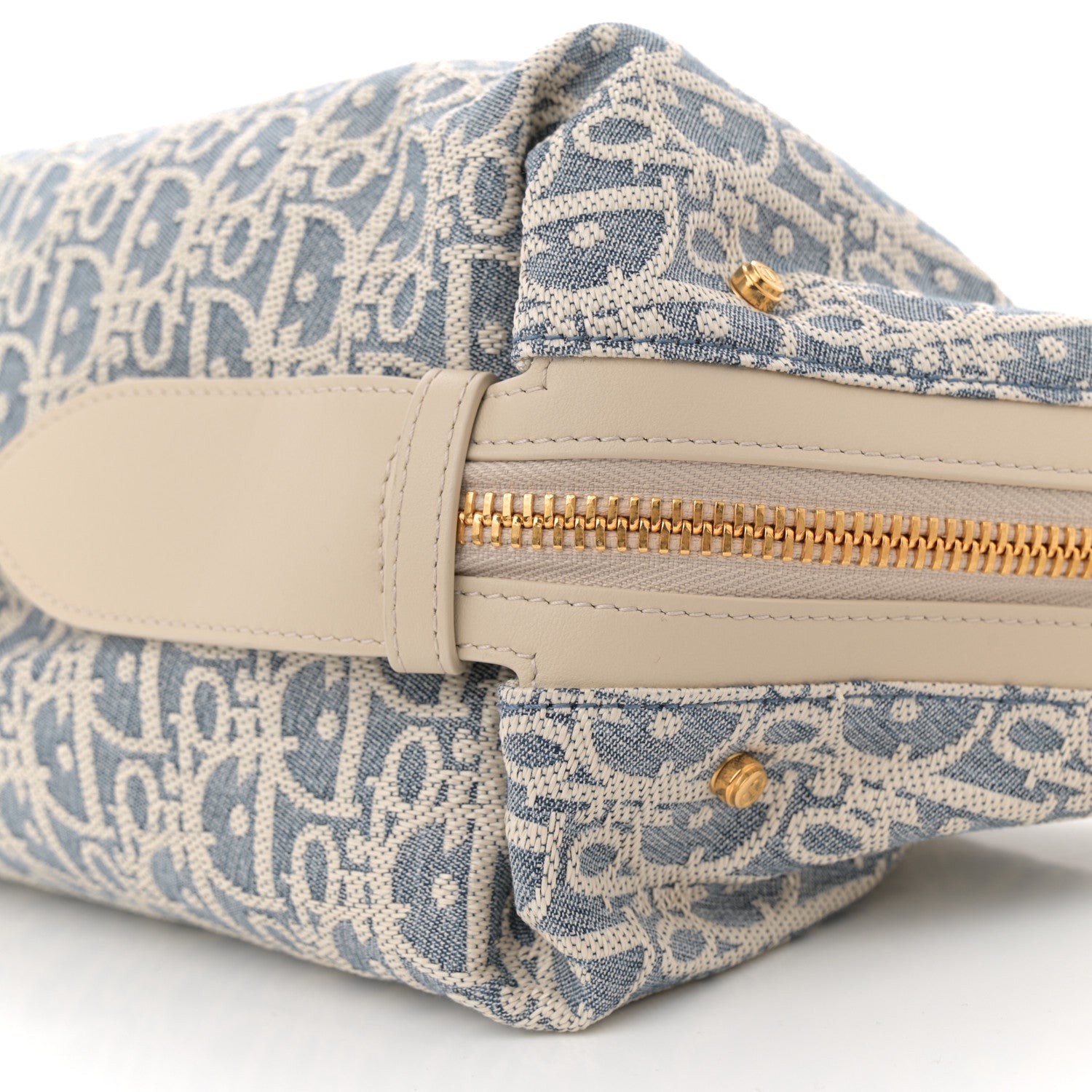 Christian Dior Oblique Chambray Raffia Effect Smooth Calfskin Small D-Journey Bag Blue Light Biscuit 10 of 11