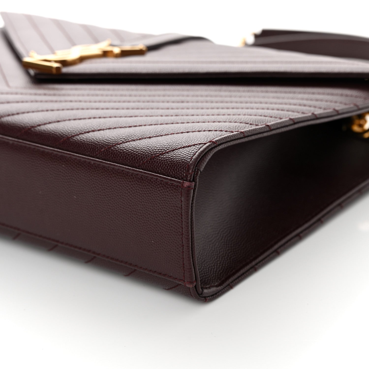 Saint Laurent Grain De Poudre Matelasse Chevron Large Monogram Satchel Rouge Legion 9 of 12