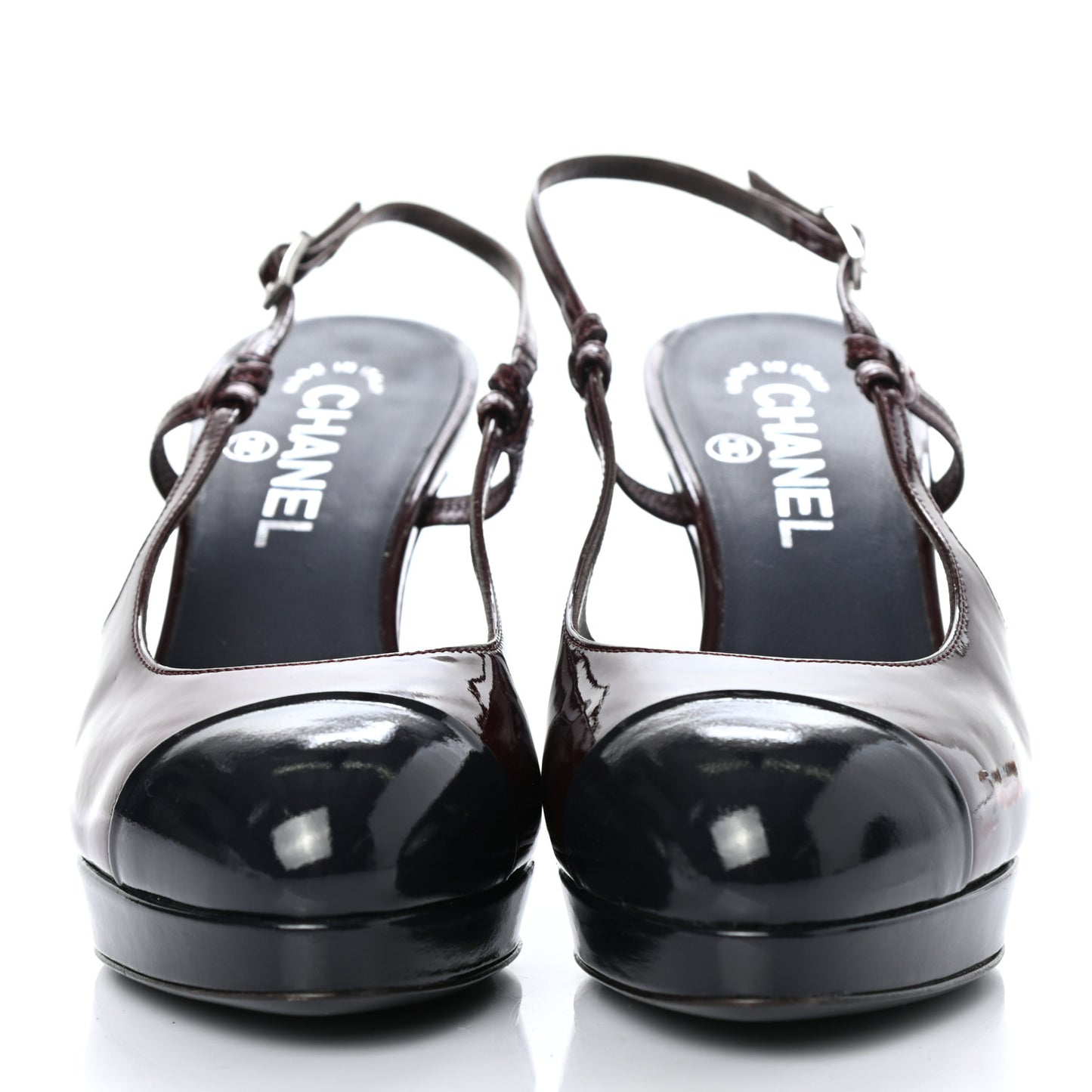 Patent Cap Toe Slingback Heels 37.5 Burgundy Navy