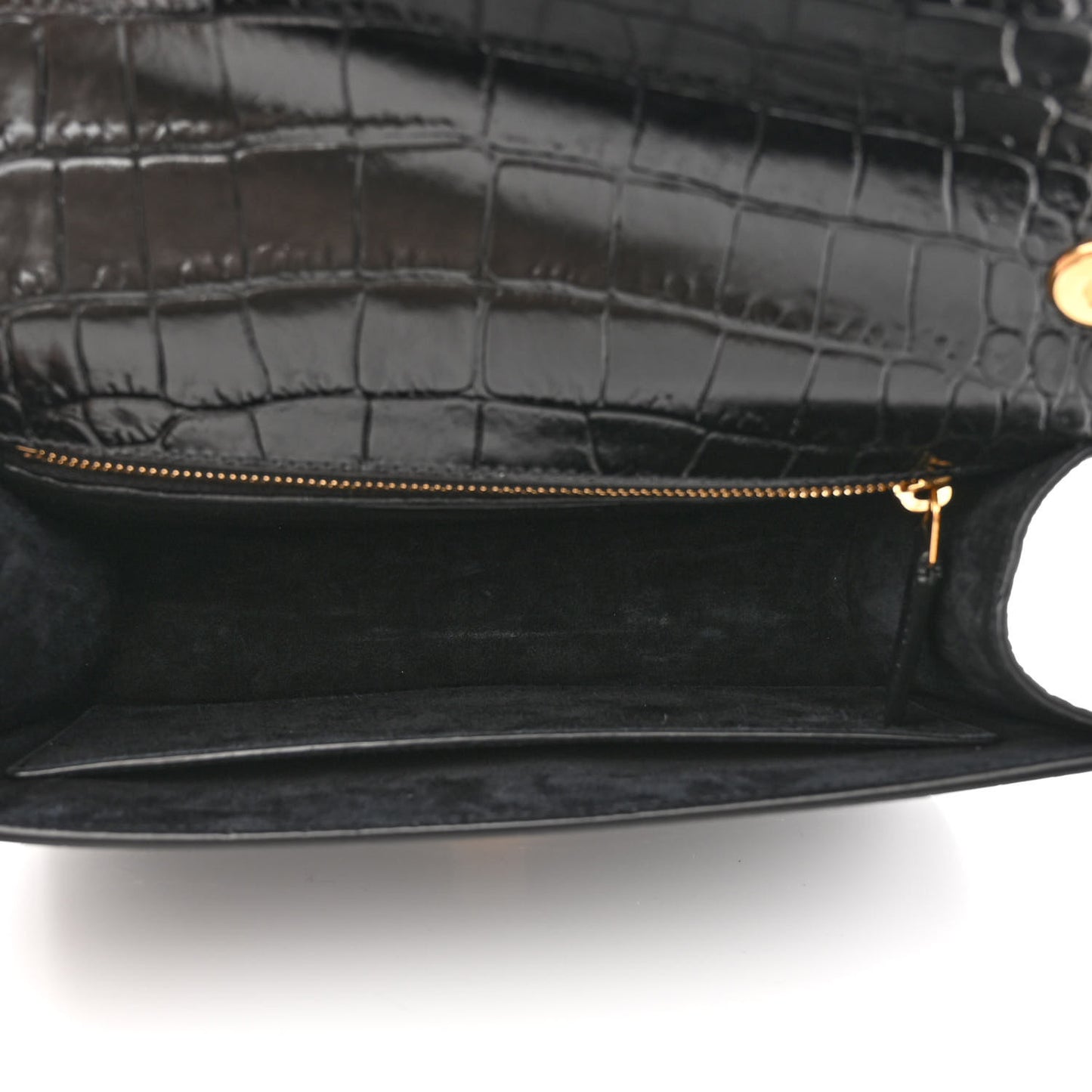 Calfskin Crocodile Embossed Carre Satchel Black