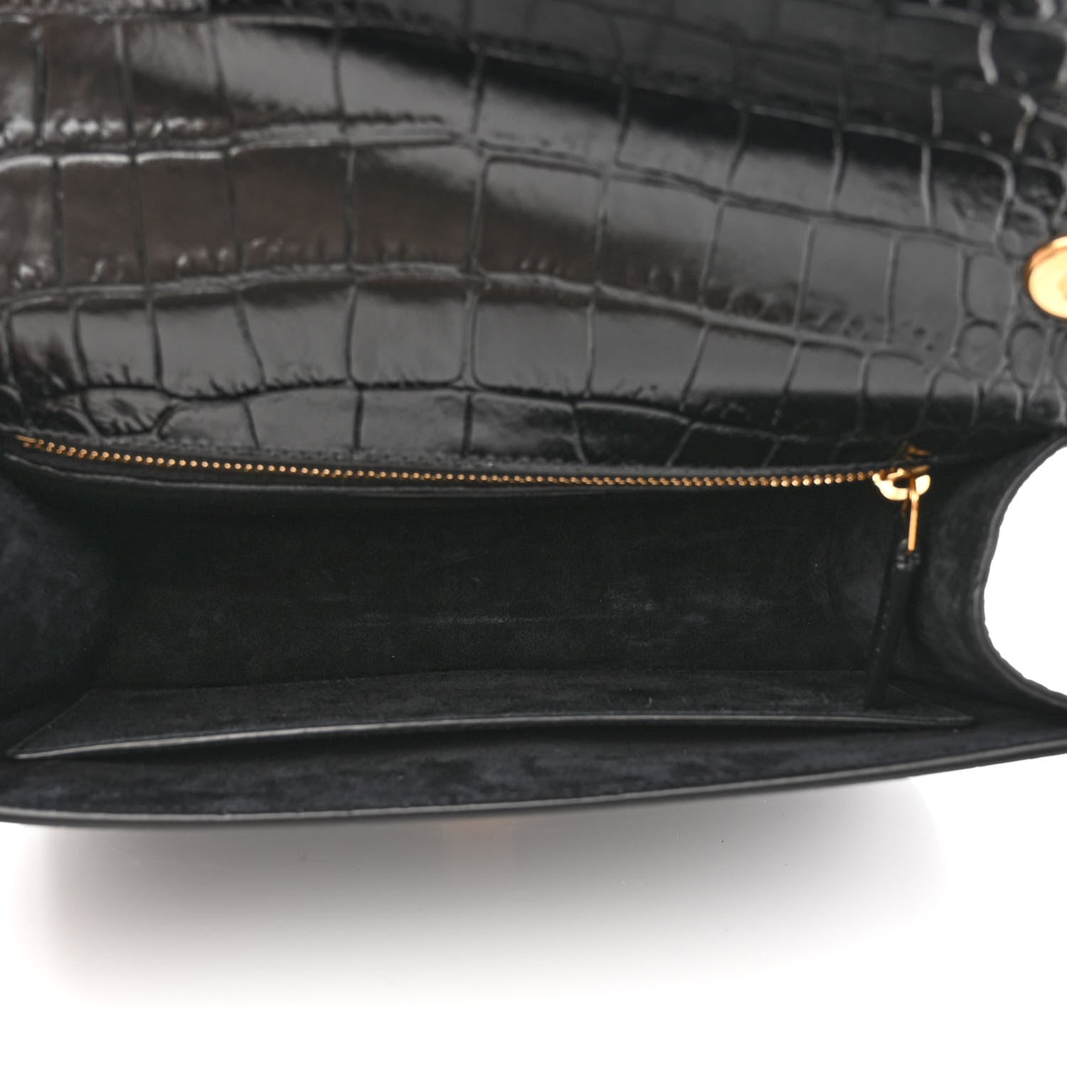 Saint Laurent Calfskin Crocodile Embossed Carre Satchel Black 5 of 10
