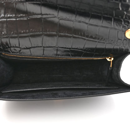 Saint Laurent Calfskin Crocodile Embossed Carre Satchel Black 5 of 10