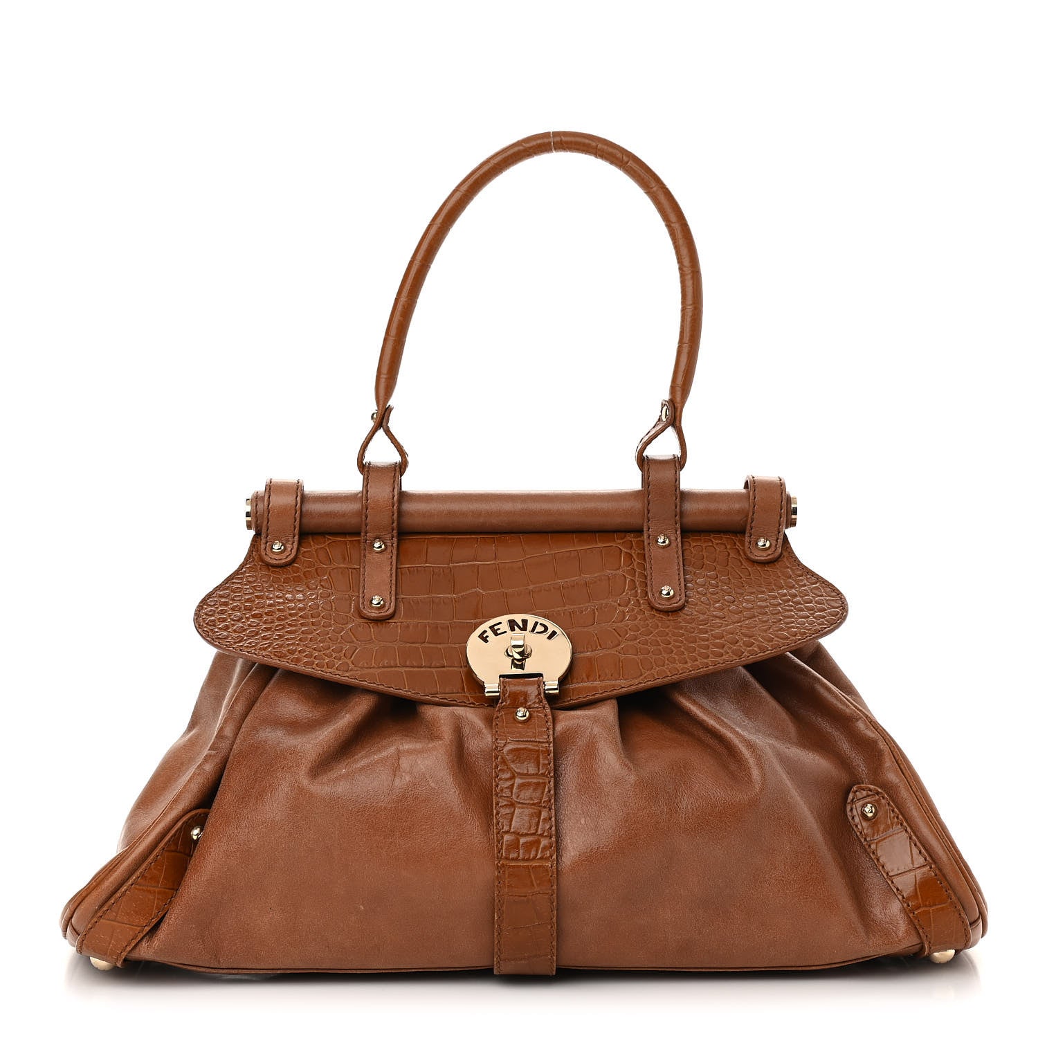Fendi Lambskin Crocodile Embossed Medium Magic Bag Honey 1 of 18