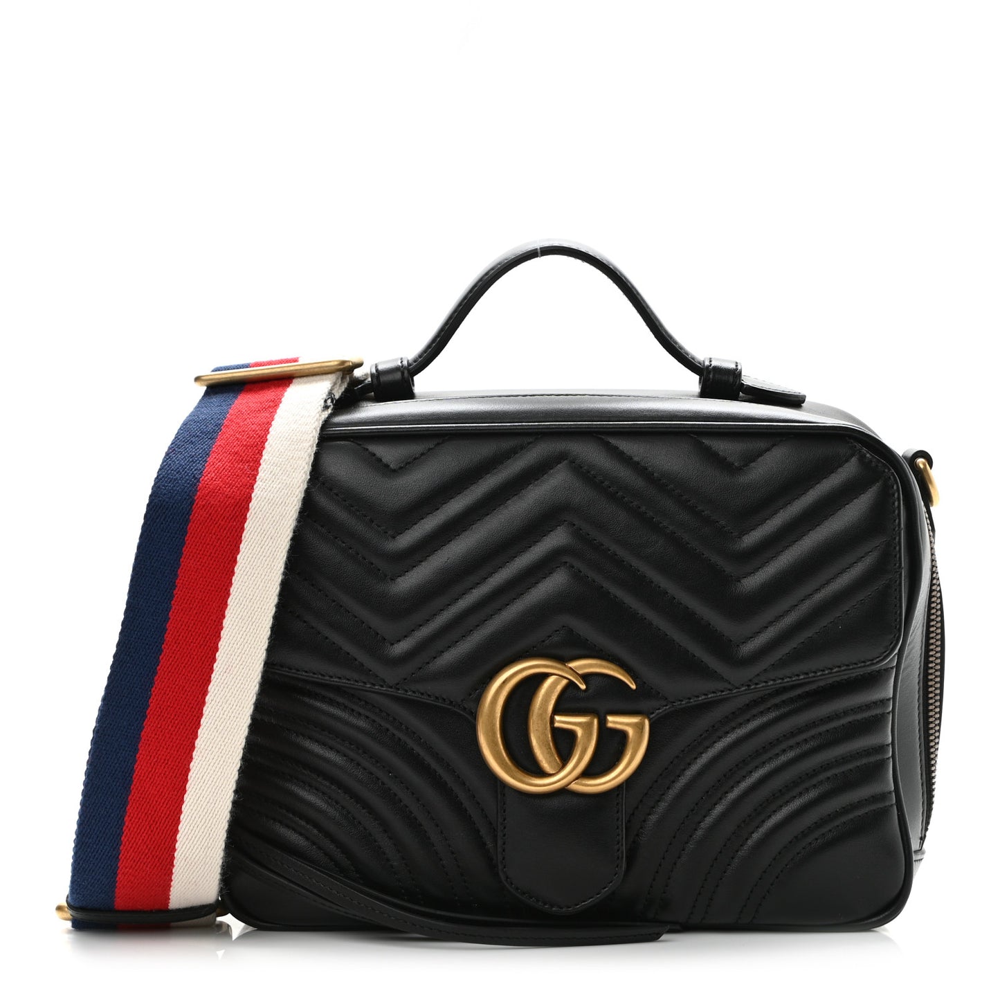 Calfskin Matelasse Sylvie Web Small GG Marmont Top Handle Shoulder Bag Black