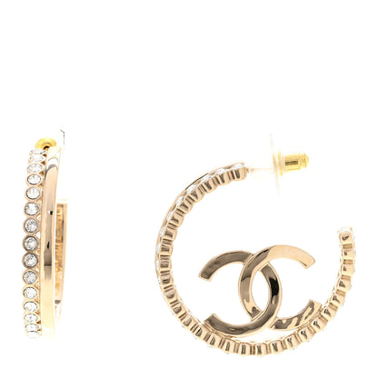 Chanel Metal Crystal Studded CC Hoop Earrings Gold 1 of 5