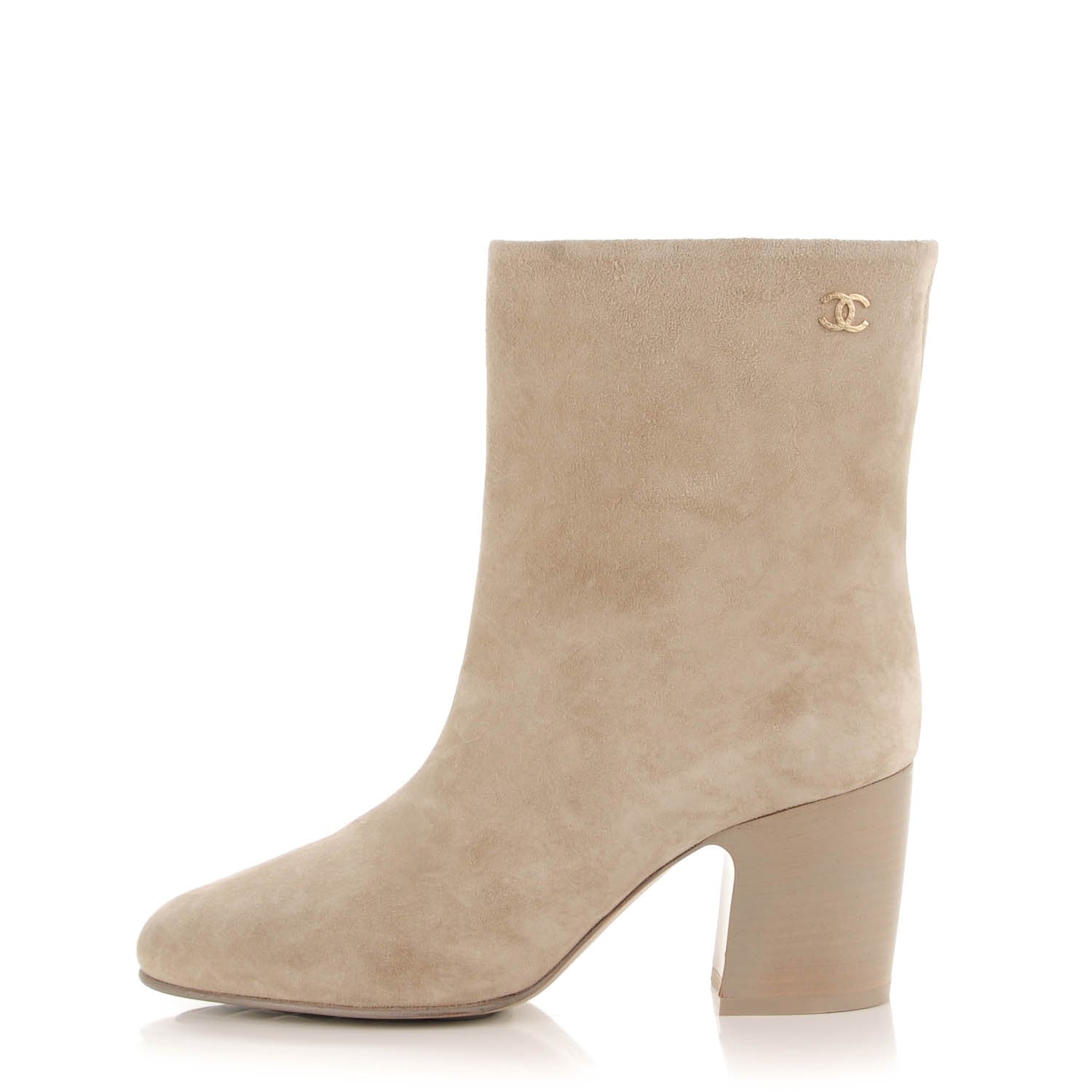 Chanel Suede Calfskin CC Short Boots 39 Beige 1 of 9