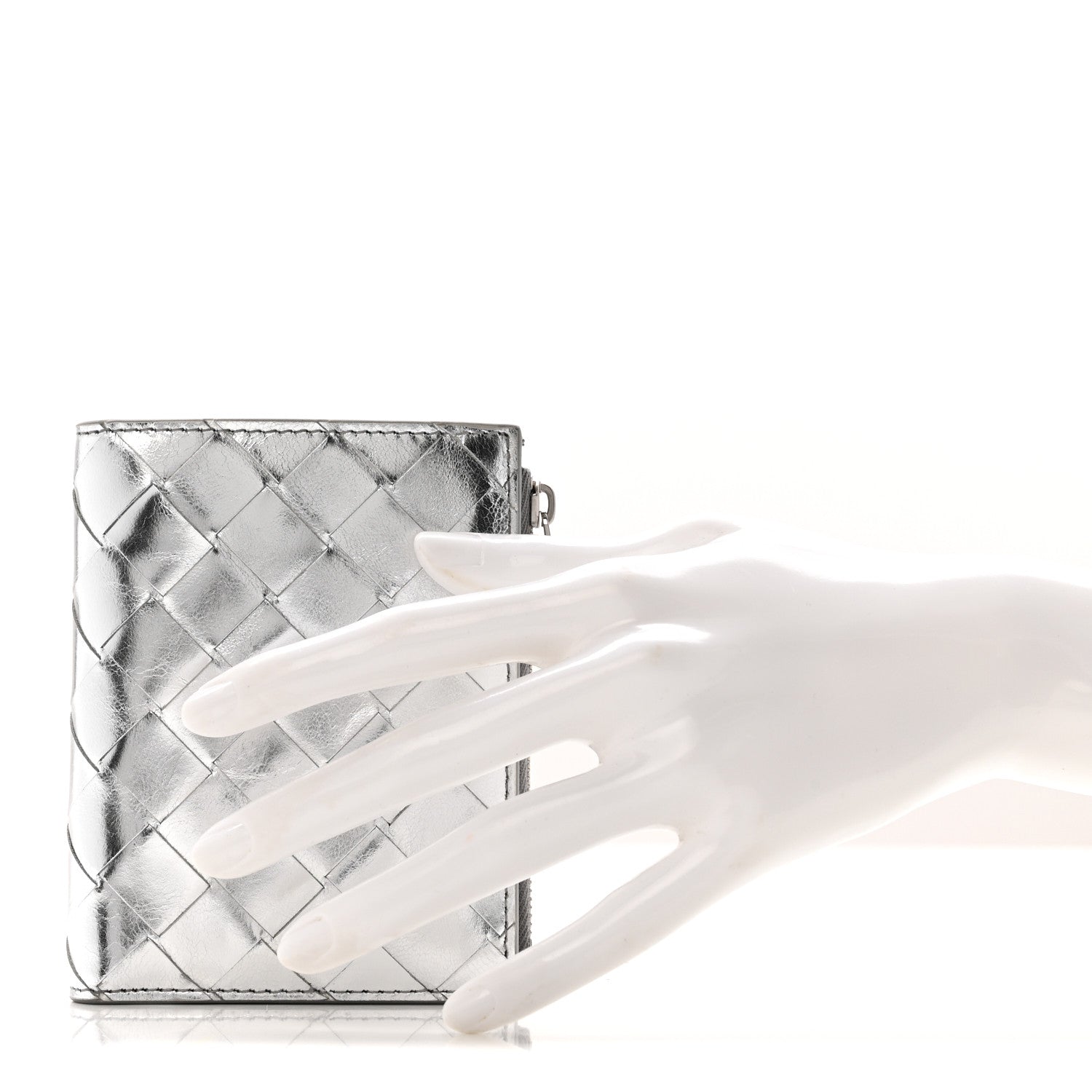 Bottega Veneta Metallic Calfskin Intrecciato Bifold Zip Wallet Silver 2 of 11