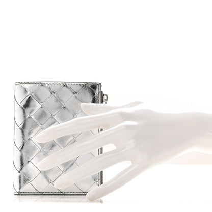 Bottega Veneta Metallic Calfskin Intrecciato Bifold Zip Wallet Silver 2 of 11
